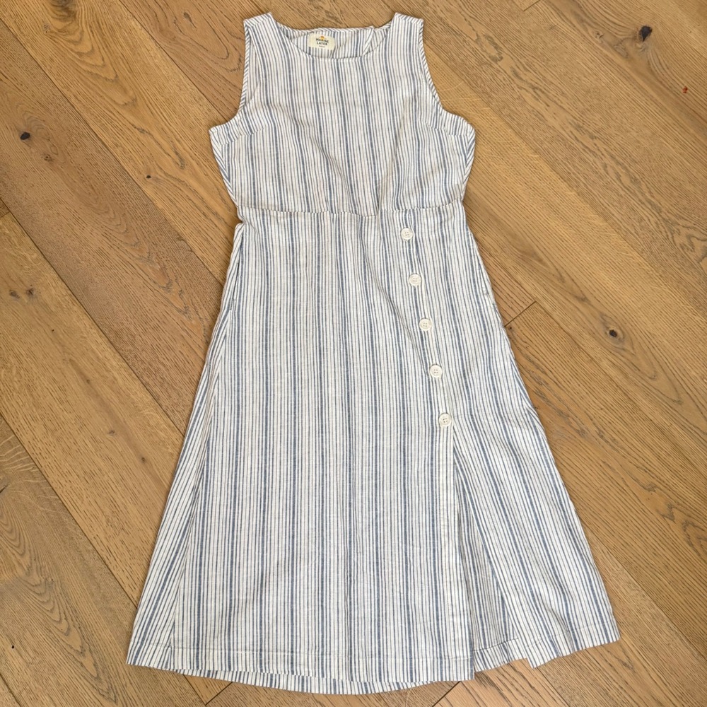 Marine Layer Midi Dress Womens Medium Blue White Striped Linen Cotton Sleeveless